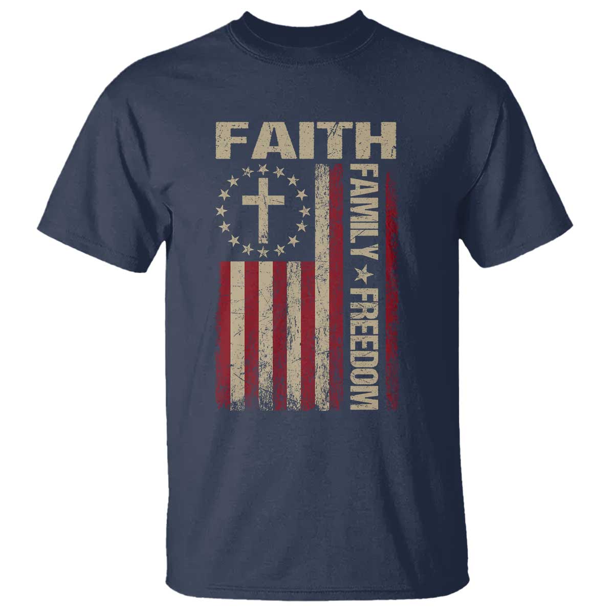 Faith Family Freedom T Shirt Patriotic Christian Vintage USA Flag - Wonder Print Shop