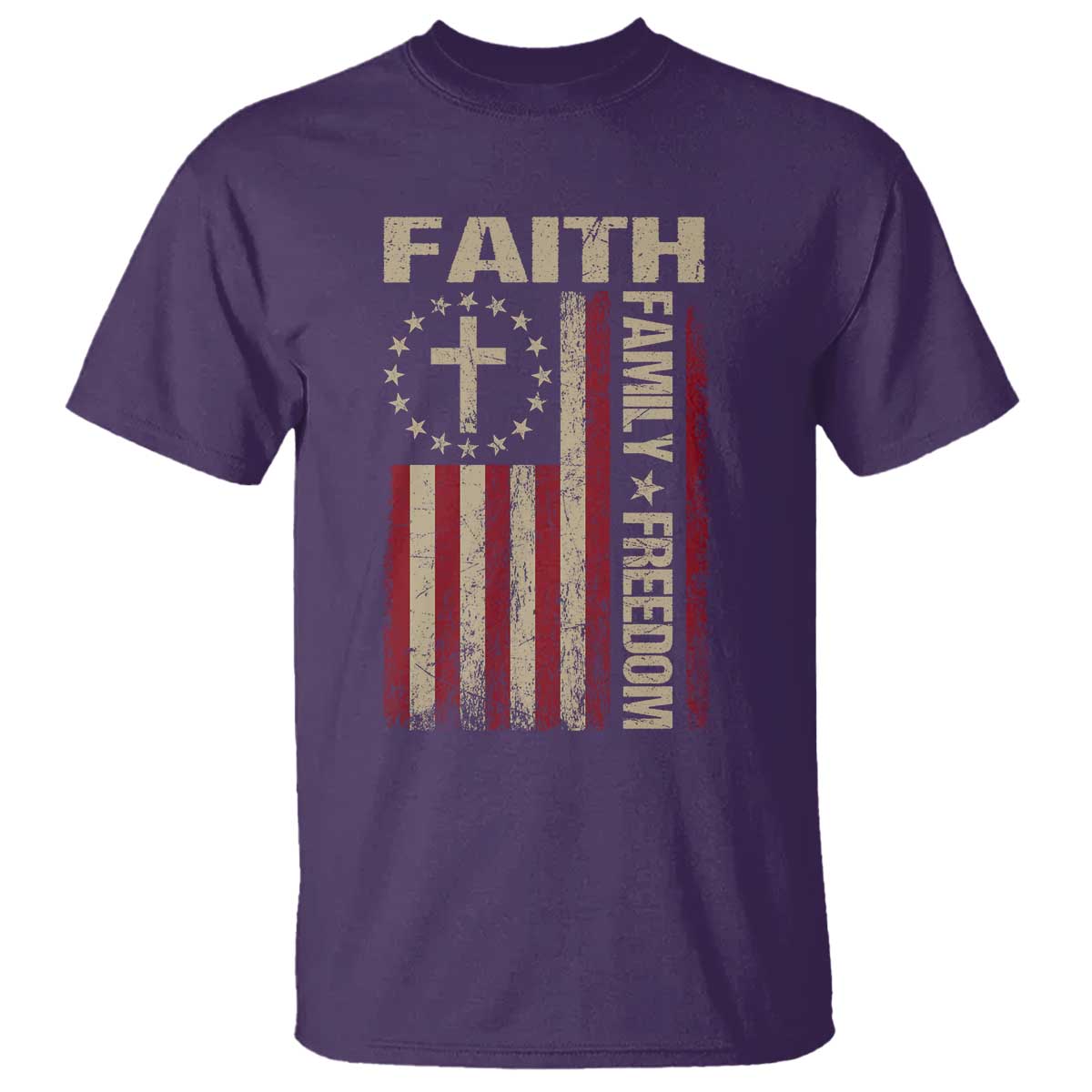 Faith Family Freedom T Shirt Patriotic Christian Vintage USA Flag - Wonder Print Shop