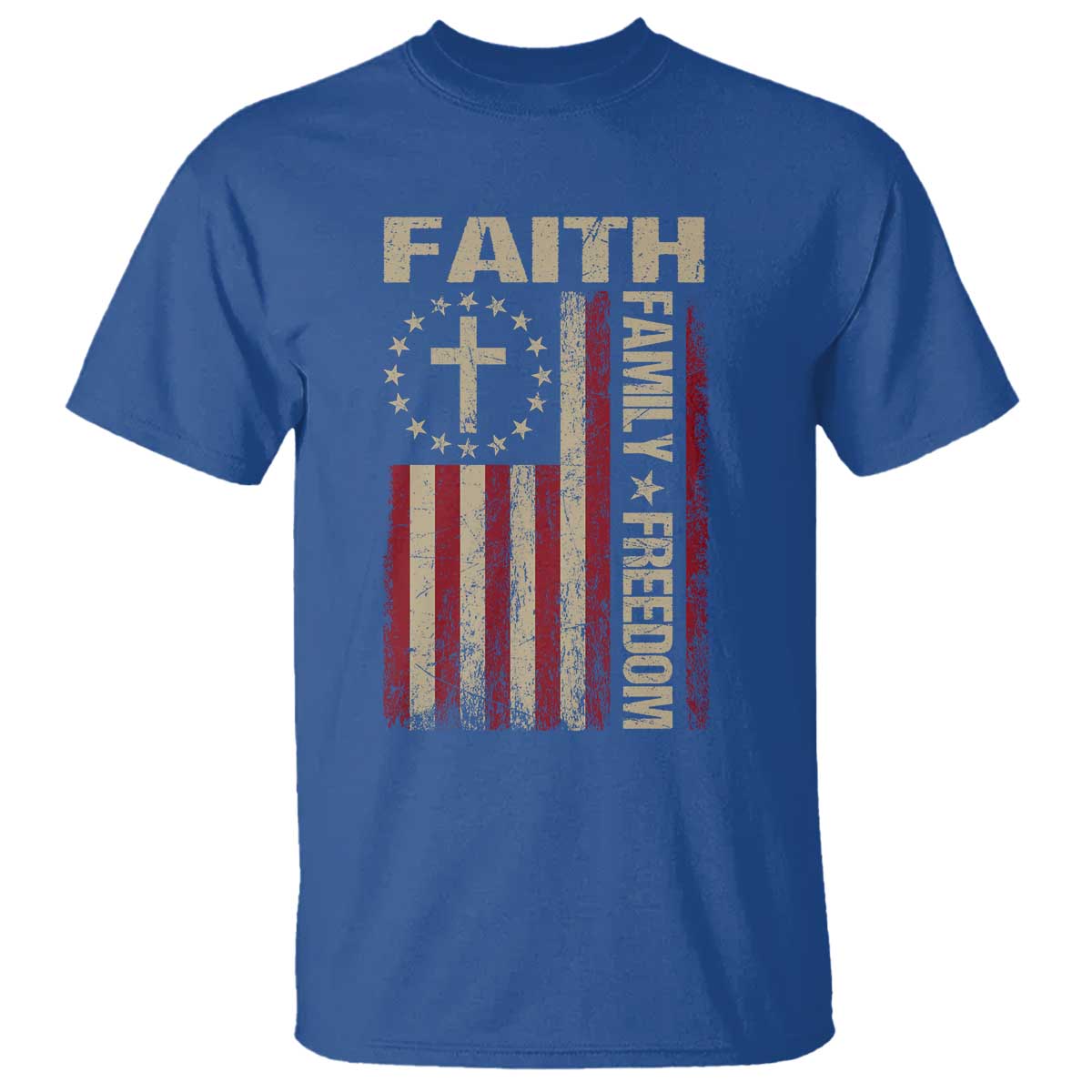 Faith Family Freedom T Shirt Patriotic Christian Vintage USA Flag - Wonder Print Shop