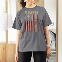 Faith Family Freedom T Shirt For Women Patriotic Christian Vintage USA Flag - Wonder Print Shop