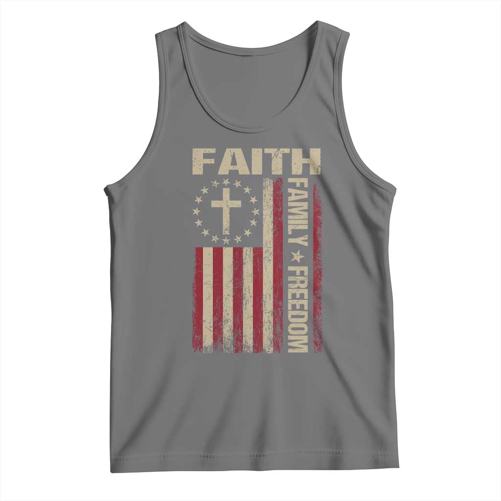 Faith Family Freedom Tank Top Patriotic Christian Vintage USA Flag - Wonder Print Shop