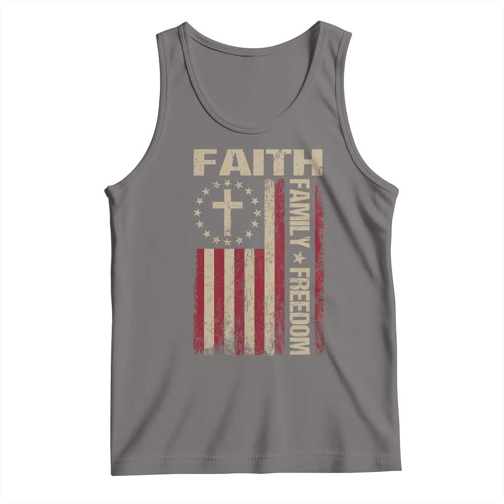 Faith Family Freedom Tank Top Patriotic Christian Vintage USA Flag - Wonder Print Shop