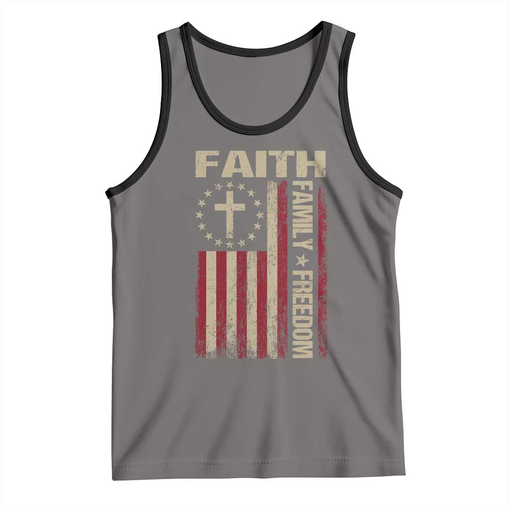 Faith Family Freedom Tank Top Patriotic Christian Vintage USA Flag - Wonder Print Shop