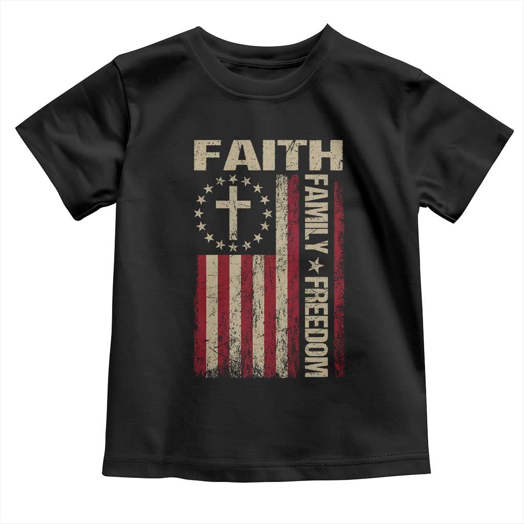 Faith Family Freedom Toddler T Shirt Patriotic Christian Vintage USA Flag - Wonder Print Shop