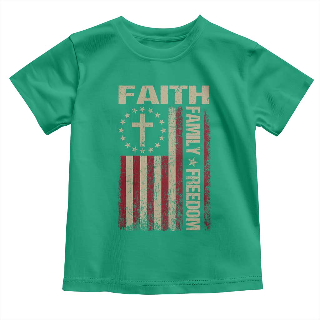 Faith Family Freedom Toddler T Shirt Patriotic Christian Vintage USA Flag - Wonder Print Shop