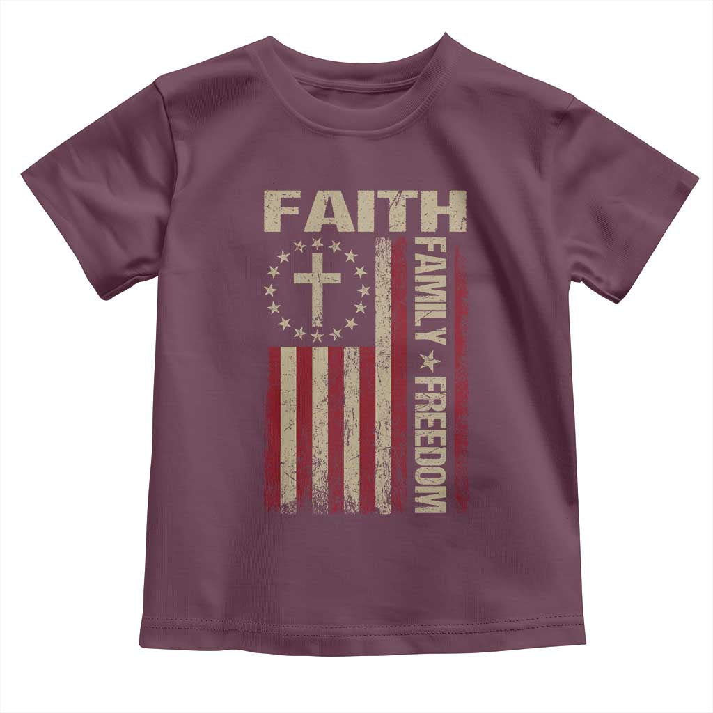 Faith Family Freedom Toddler T Shirt Patriotic Christian Vintage USA Flag - Wonder Print Shop