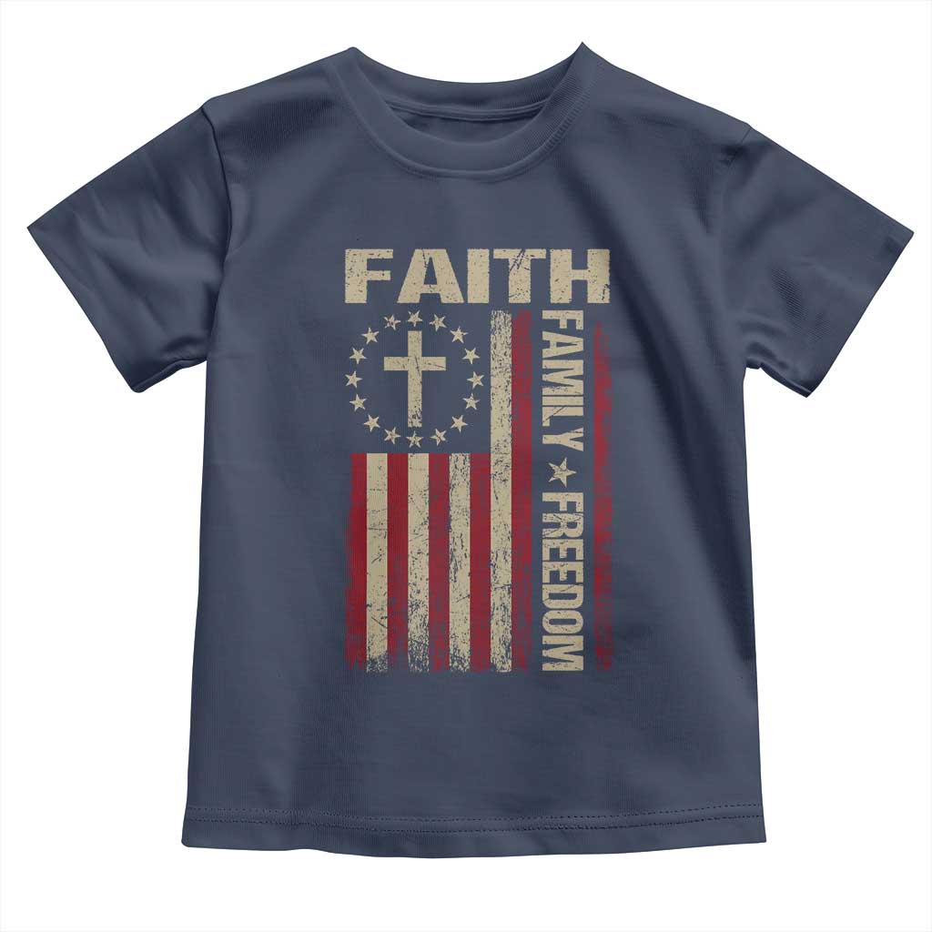 Faith Family Freedom Toddler T Shirt Patriotic Christian Vintage USA Flag - Wonder Print Shop