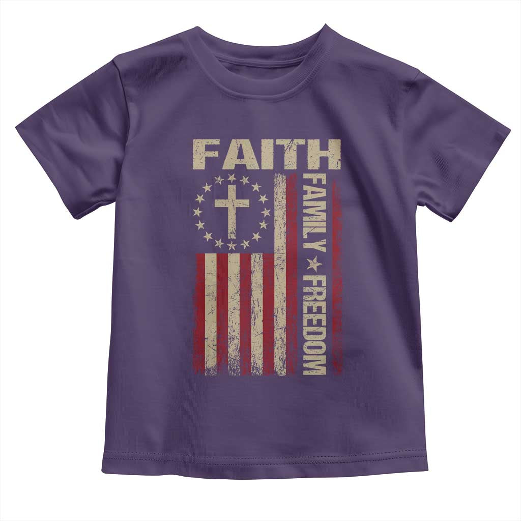 Faith Family Freedom Toddler T Shirt Patriotic Christian Vintage USA Flag - Wonder Print Shop