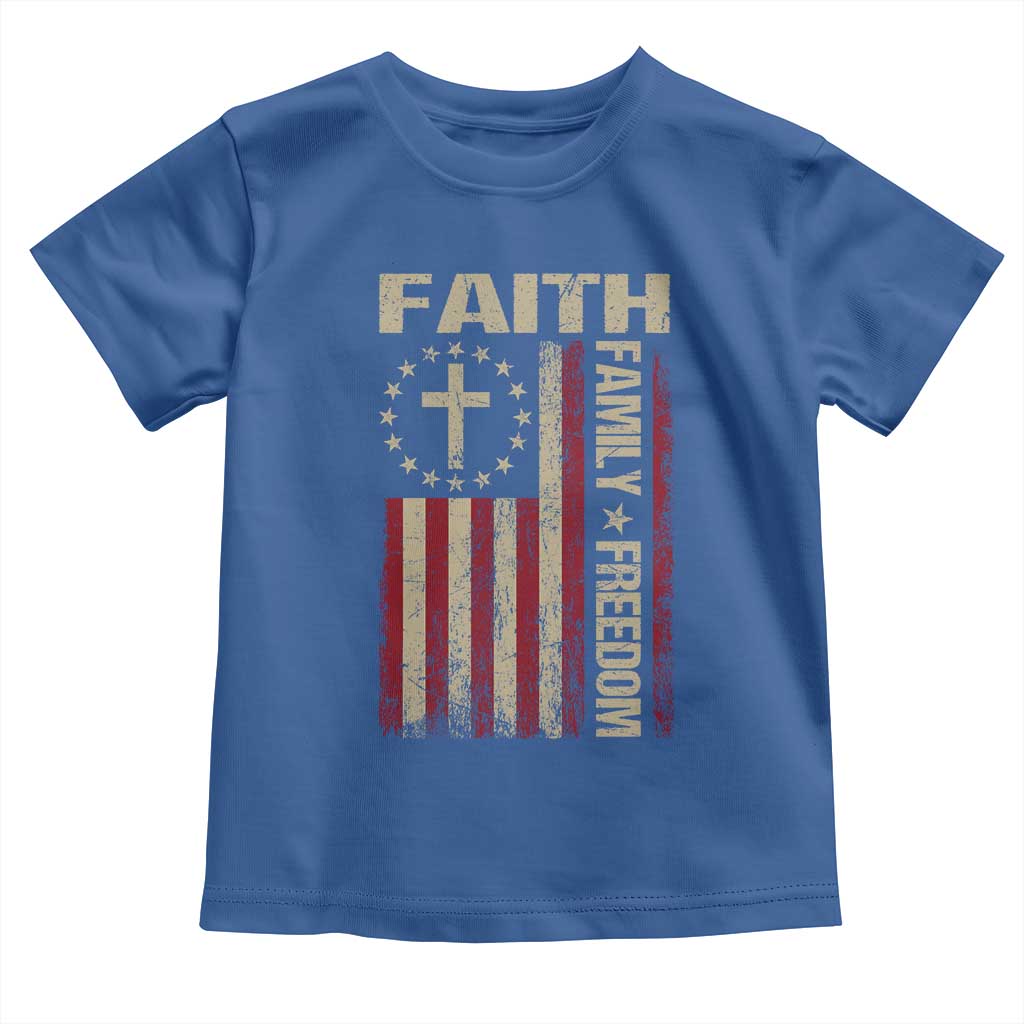 Faith Family Freedom Toddler T Shirt Patriotic Christian Vintage USA Flag - Wonder Print Shop