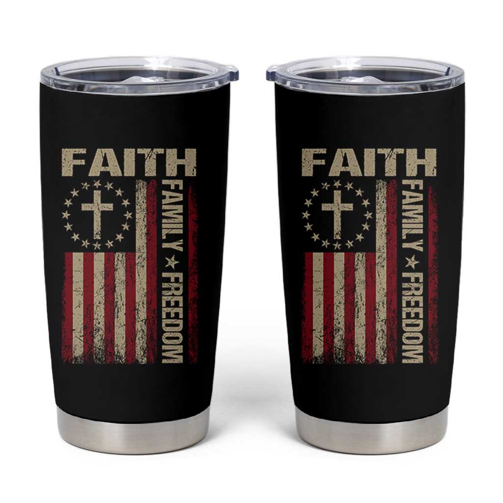 Faith Family Freedom Tumbler Cup Patriotic Christian Vintage USA Flag - Wonder Print Shop