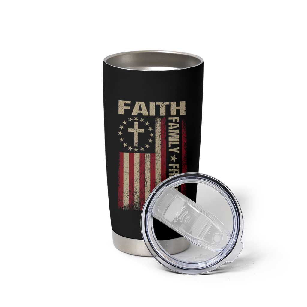Faith Family Freedom Tumbler Cup Patriotic Christian Vintage USA Flag - Wonder Print Shop