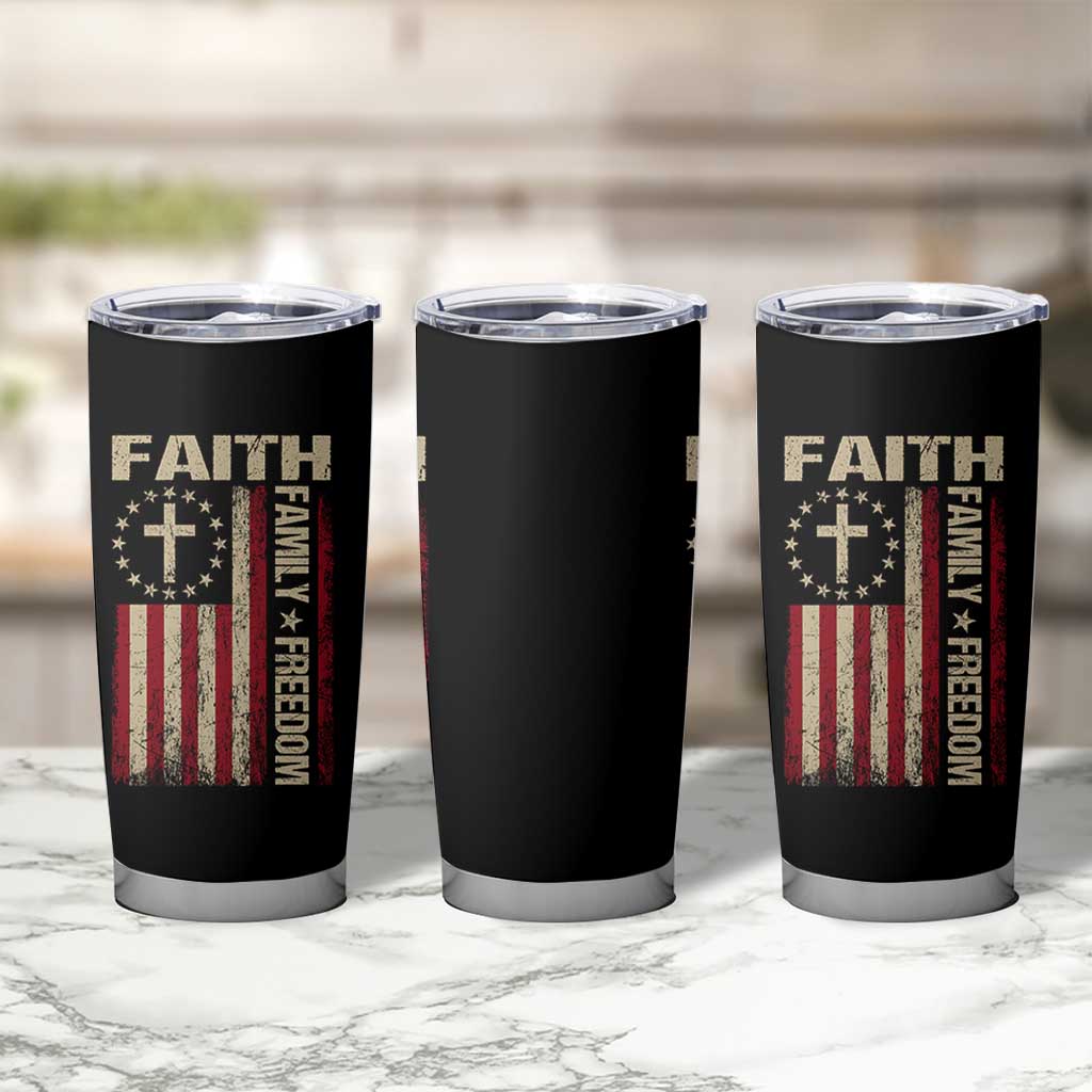 Faith Family Freedom Tumbler Cup Patriotic Christian Vintage USA Flag - Wonder Print Shop