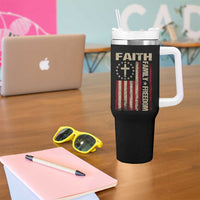 Faith Family Freedom Tumbler With Handle Patriotic Christian Vintage USA Flag - Wonder Print Shop