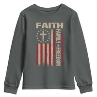 Faith Family Freedom Youth Sweatshirt Patriotic Christian Vintage USA Flag - Wonder Print Shop
