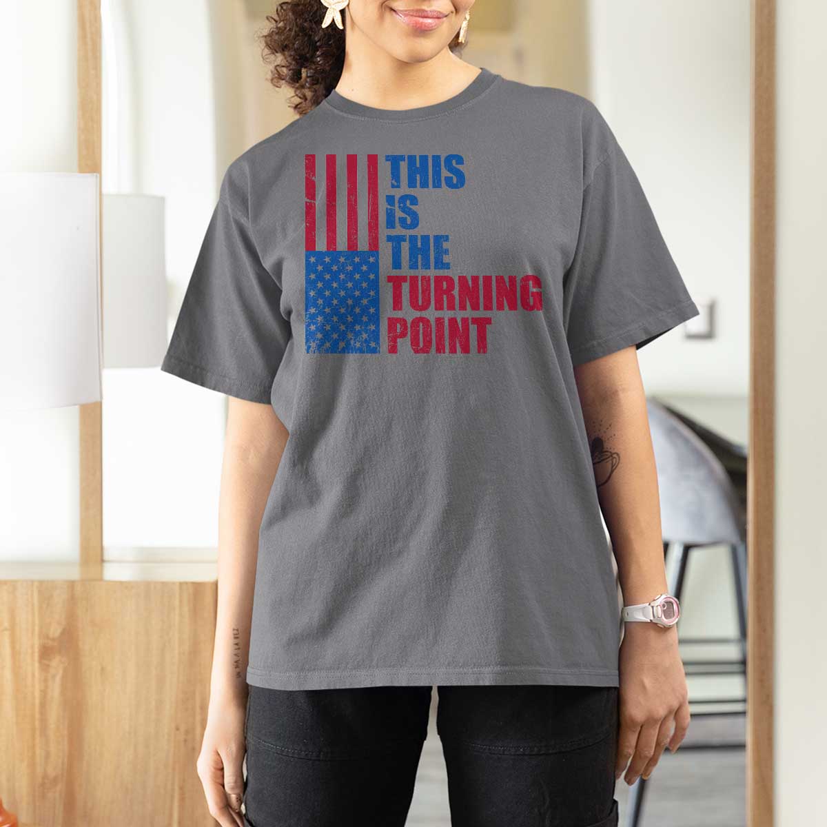 This is The Turning Point T Shirt For Women USA Flag Patriotic Freedom Conservative - Wonder Print Shop