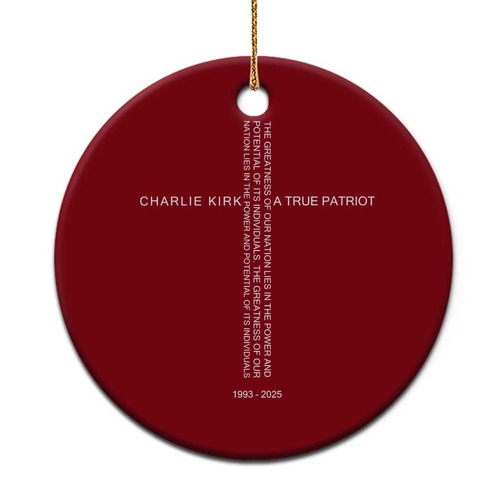 Charlie Kirk Ceramic Ornament A True Patriot Patriotic Christian Cross - Wonder Print Shop