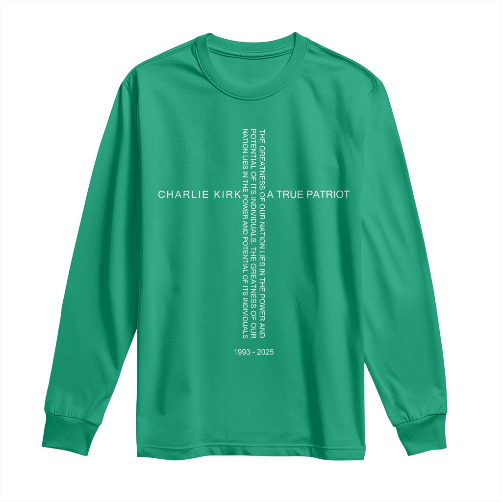 Charlie Kirk Long Sleeve Shirt A True Patriot Patriotic Christian Cross - Wonder Print Shop