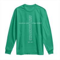 Charlie Kirk Long Sleeve Shirt A True Patriot Patriotic Christian Cross - Wonder Print Shop
