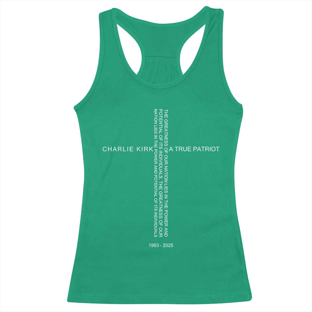 Charlie Kirk Racerback Tank Top A True Patriot Patriotic Christian Cross - Wonder Print Shop