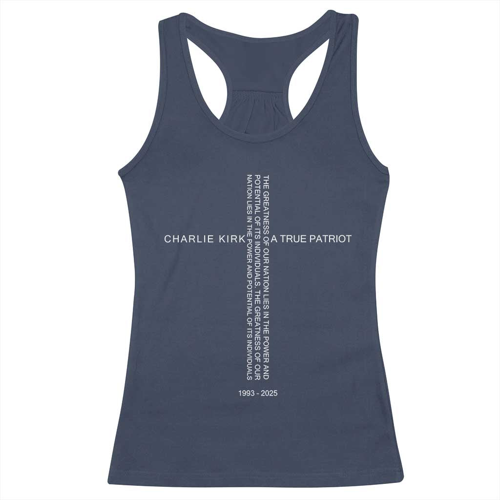 Charlie Kirk Racerback Tank Top A True Patriot Patriotic Christian Cross - Wonder Print Shop