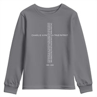 Charlie Kirk Youth Sweatshirt A True Patriot Patriotic Christian Cross - Wonder Print Shop
