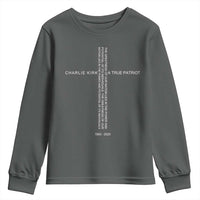 Charlie Kirk Youth Sweatshirt A True Patriot Patriotic Christian Cross - Wonder Print Shop