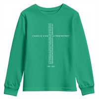 Charlie Kirk Youth Sweatshirt A True Patriot Patriotic Christian Cross - Wonder Print Shop