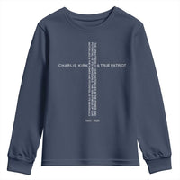 Charlie Kirk Youth Sweatshirt A True Patriot Patriotic Christian Cross - Wonder Print Shop
