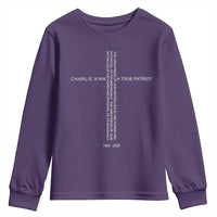 Charlie Kirk Youth Sweatshirt A True Patriot Patriotic Christian Cross - Wonder Print Shop