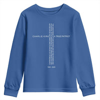 Charlie Kirk Youth Sweatshirt A True Patriot Patriotic Christian Cross - Wonder Print Shop