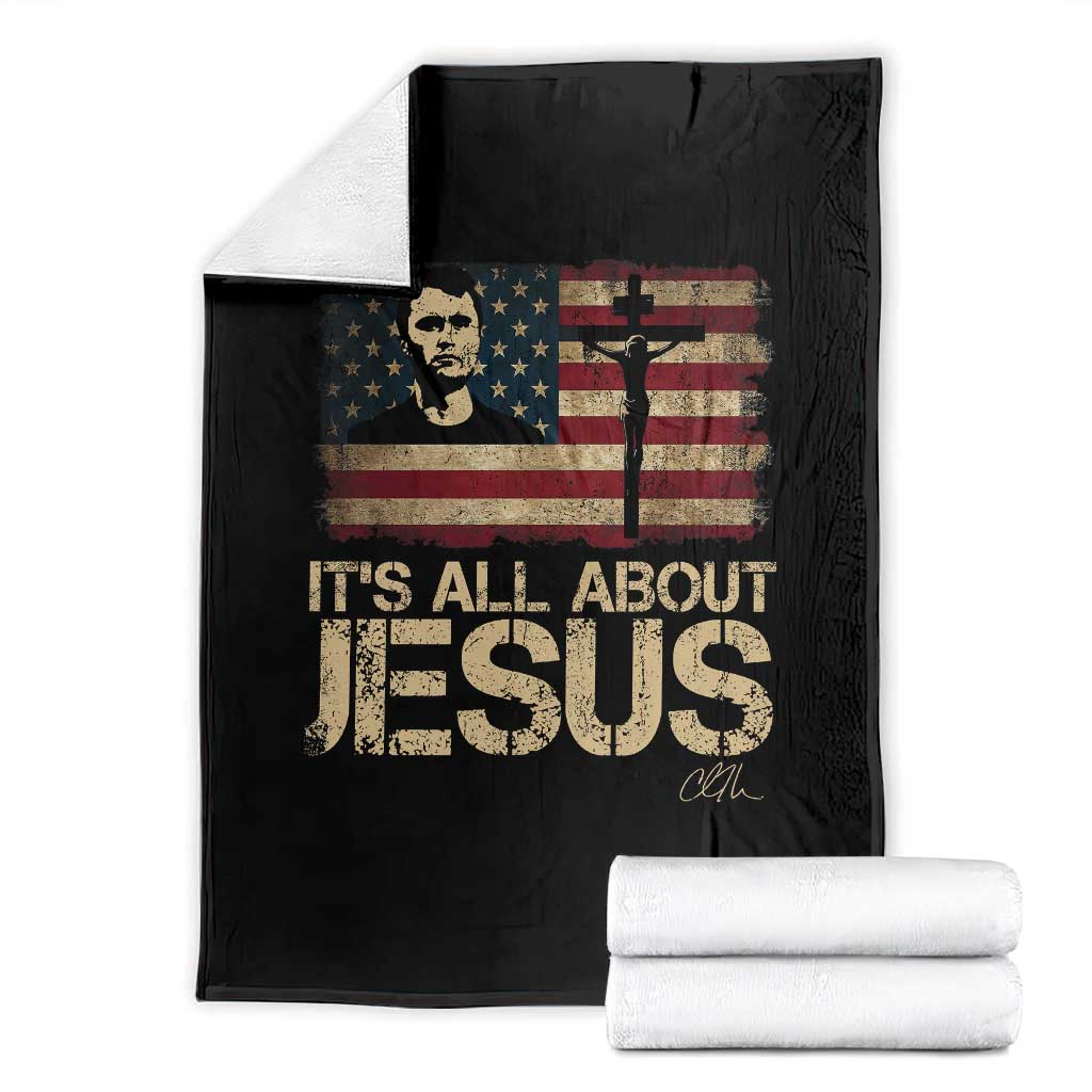 Charlie Kirk Throw Blanket Its All About Jesus  USA Flag Patriotic Christian - Wonder Print Shop