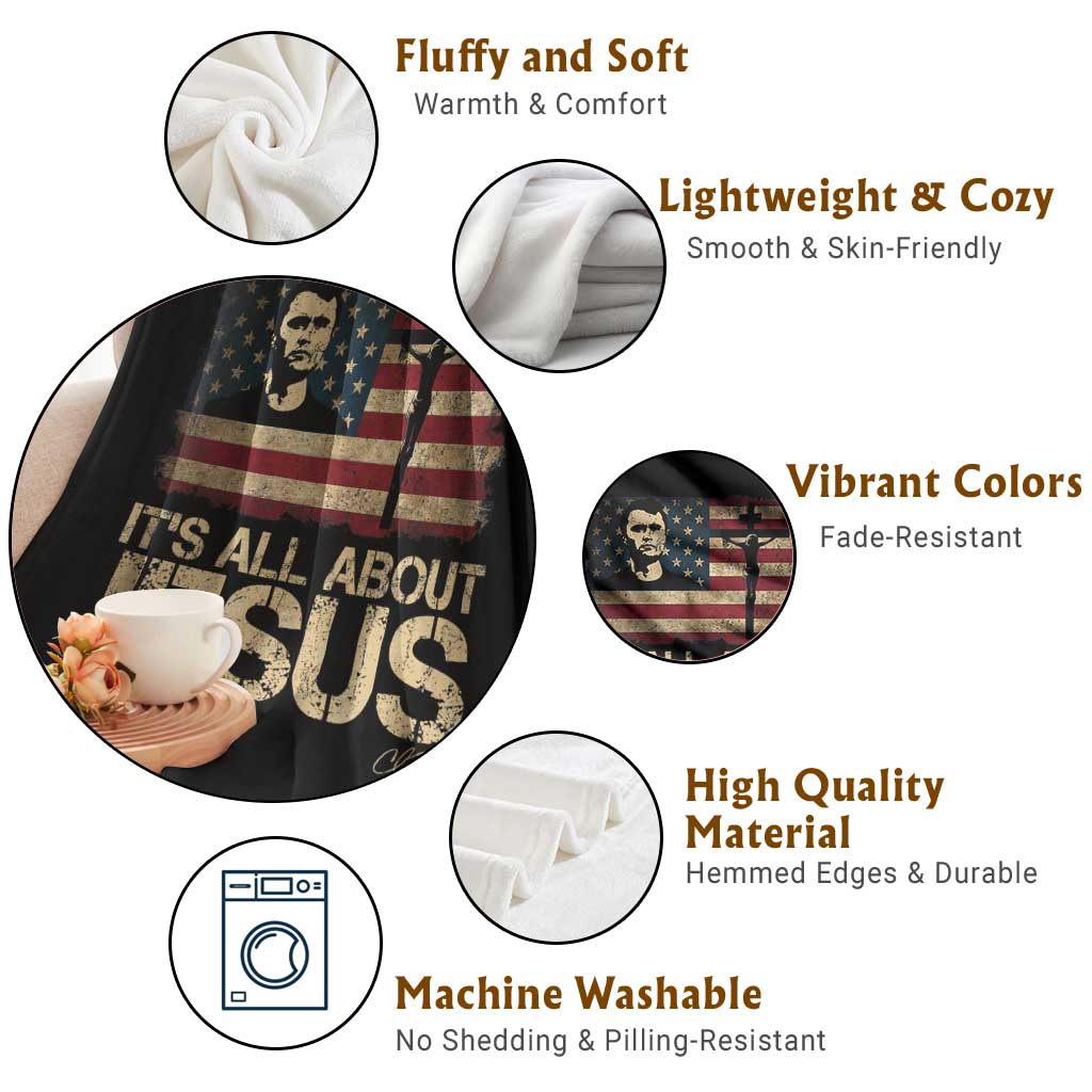 Charlie Kirk Throw Blanket Its All About Jesus  USA Flag Patriotic Christian - Wonder Print Shop