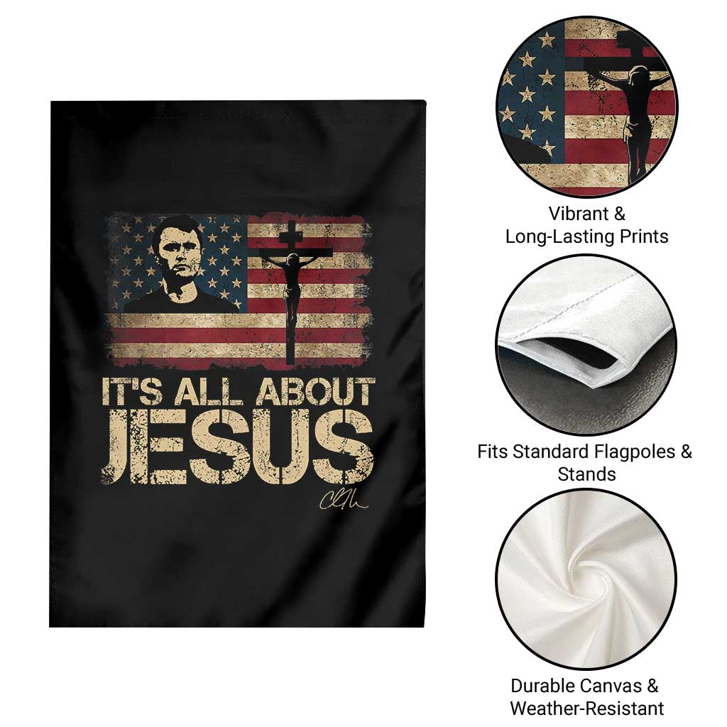 Charlie Kirk Garden Flag Its All About Jesus  USA Flag Patriotic Christian - Wonder Print Shop