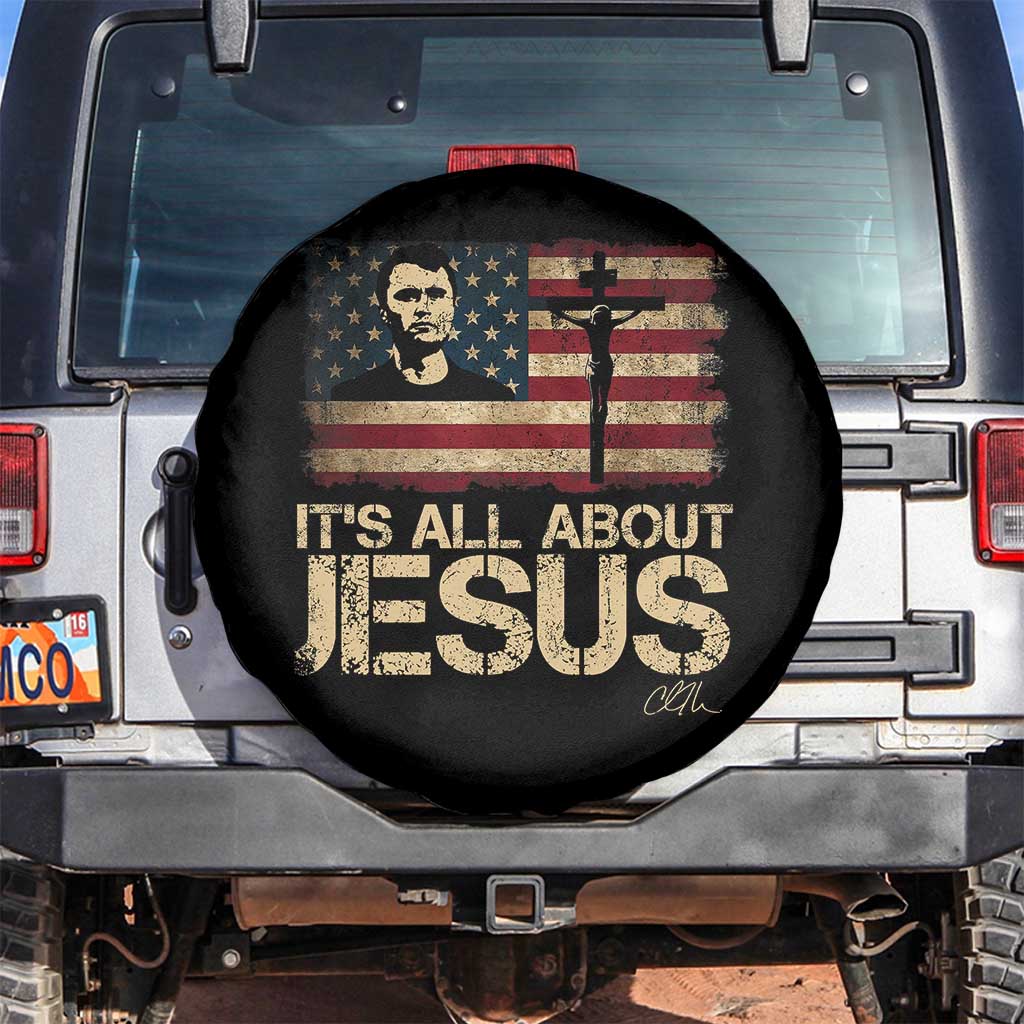 Charlie Kirk Spare Tire Cover Its All About Jesus  USA Flag Patriotic Christian - Wonder Print Shop