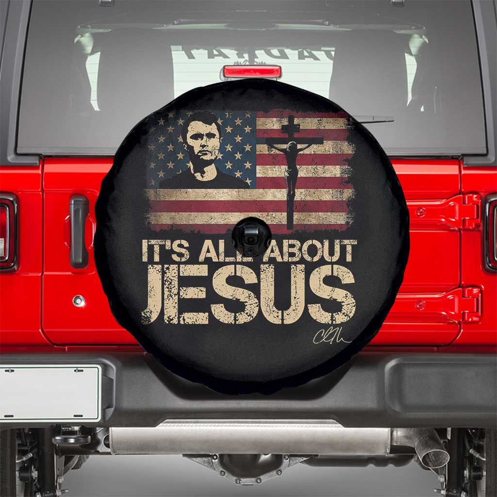 Charlie Kirk Spare Tire Cover Its All About Jesus  USA Flag Patriotic Christian - Wonder Print Shop