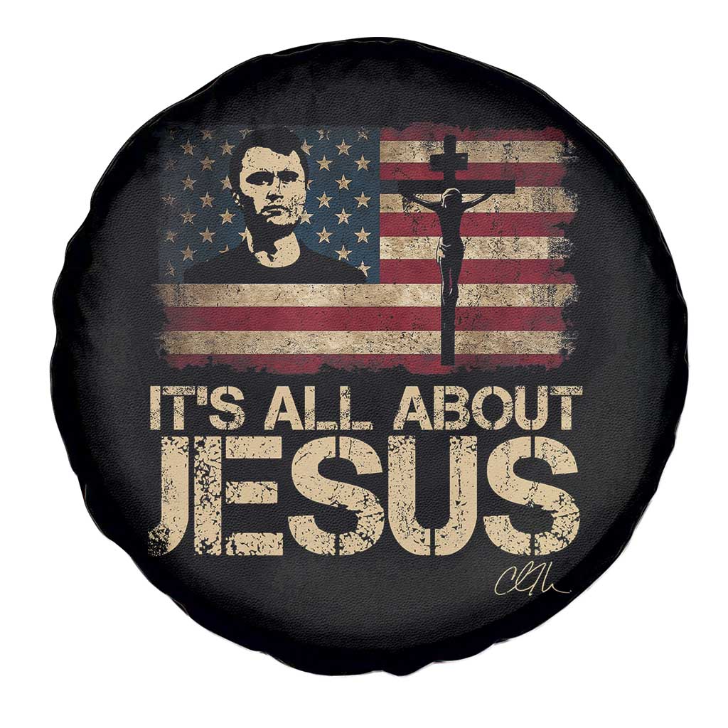 Charlie Kirk Spare Tire Cover Its All About Jesus  USA Flag Patriotic Christian - Wonder Print Shop