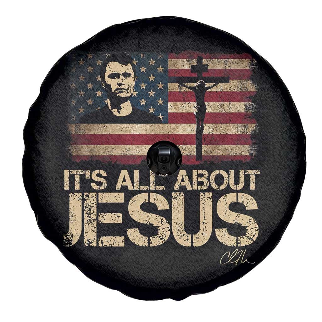 Charlie Kirk Spare Tire Cover Its All About Jesus  USA Flag Patriotic Christian - Wonder Print Shop