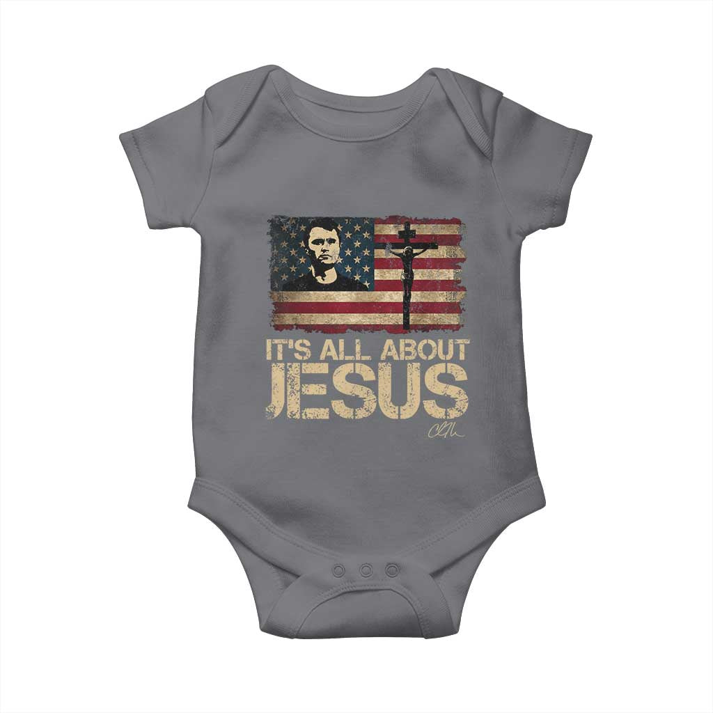 Charlie Kirk Baby Onesie Its All About Jesus  USA Flag Patriotic Christian - Wonder Print Shop