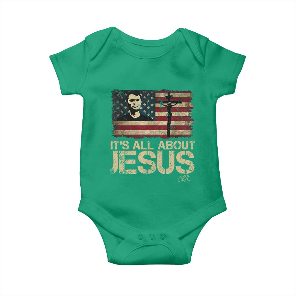 Charlie Kirk Baby Onesie Its All About Jesus  USA Flag Patriotic Christian - Wonder Print Shop