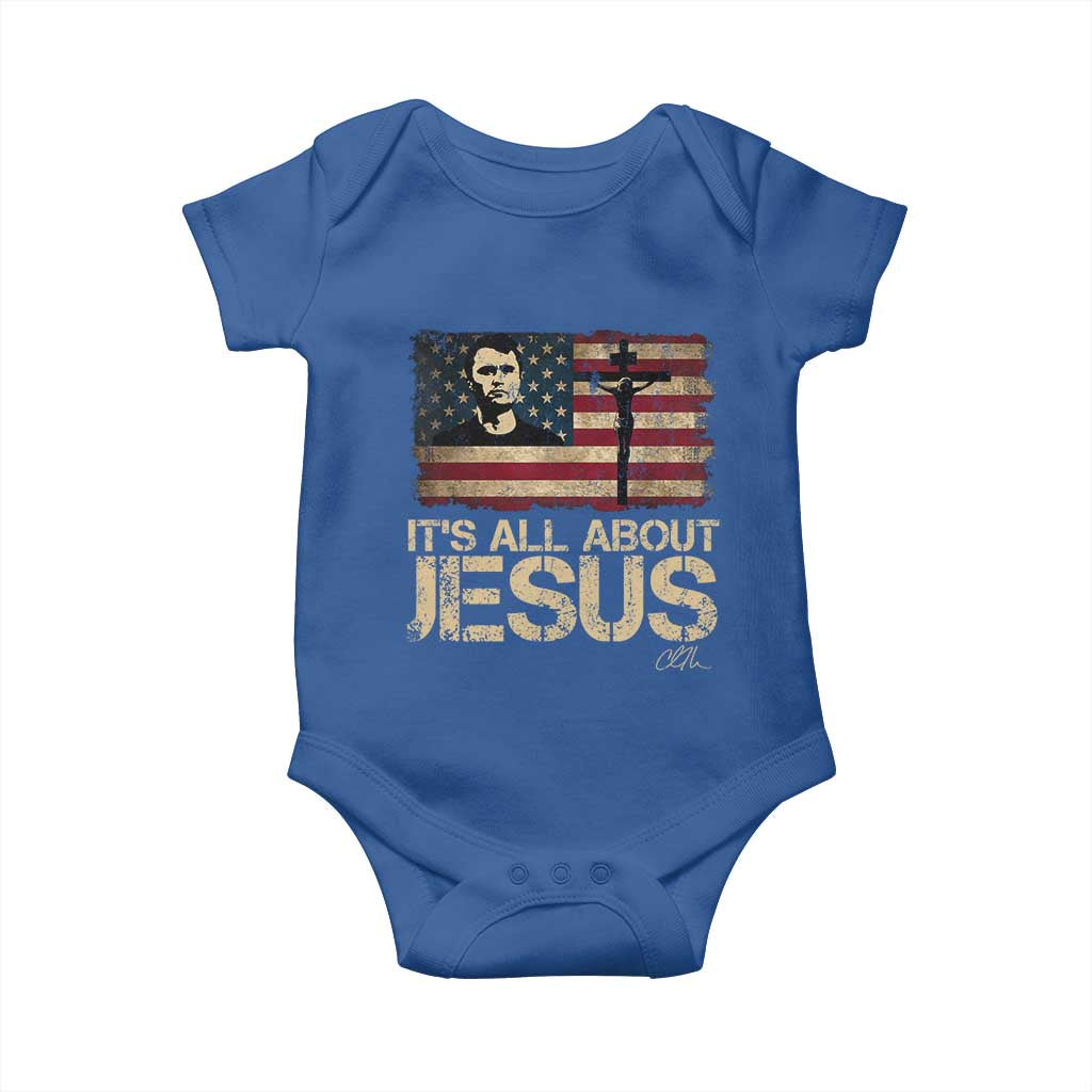 Charlie Kirk Baby Onesie Its All About Jesus  USA Flag Patriotic Christian - Wonder Print Shop