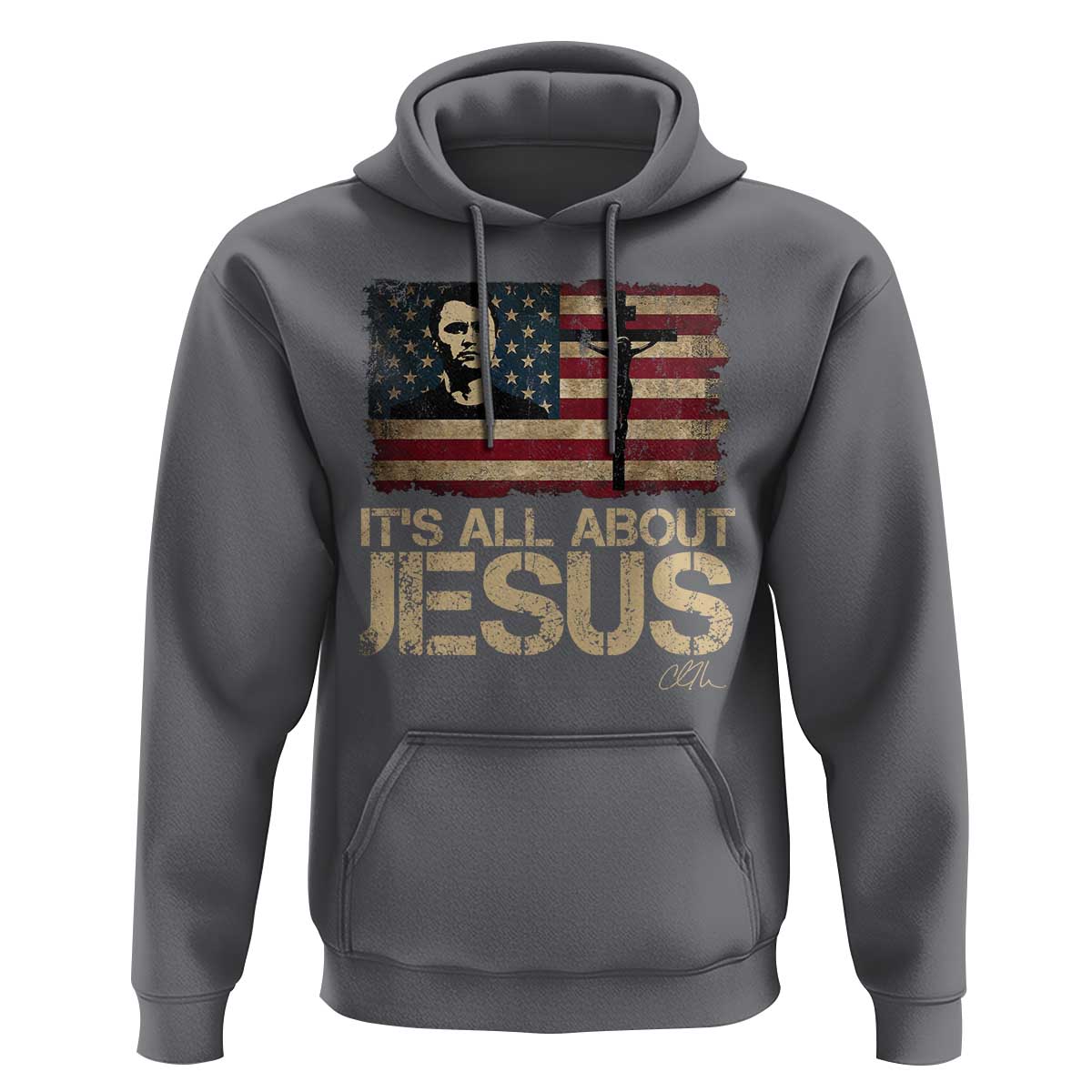 Charlie Kirk Hoodie Its All About Jesus  USA Flag Patriotic Christian - Wonder Print Shop