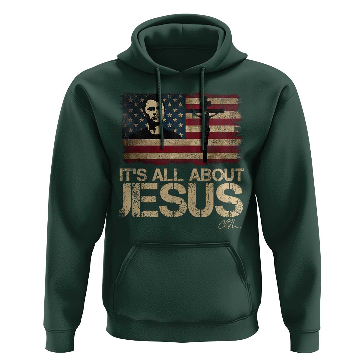 Charlie Kirk Hoodie Its All About Jesus  USA Flag Patriotic Christian - Wonder Print Shop