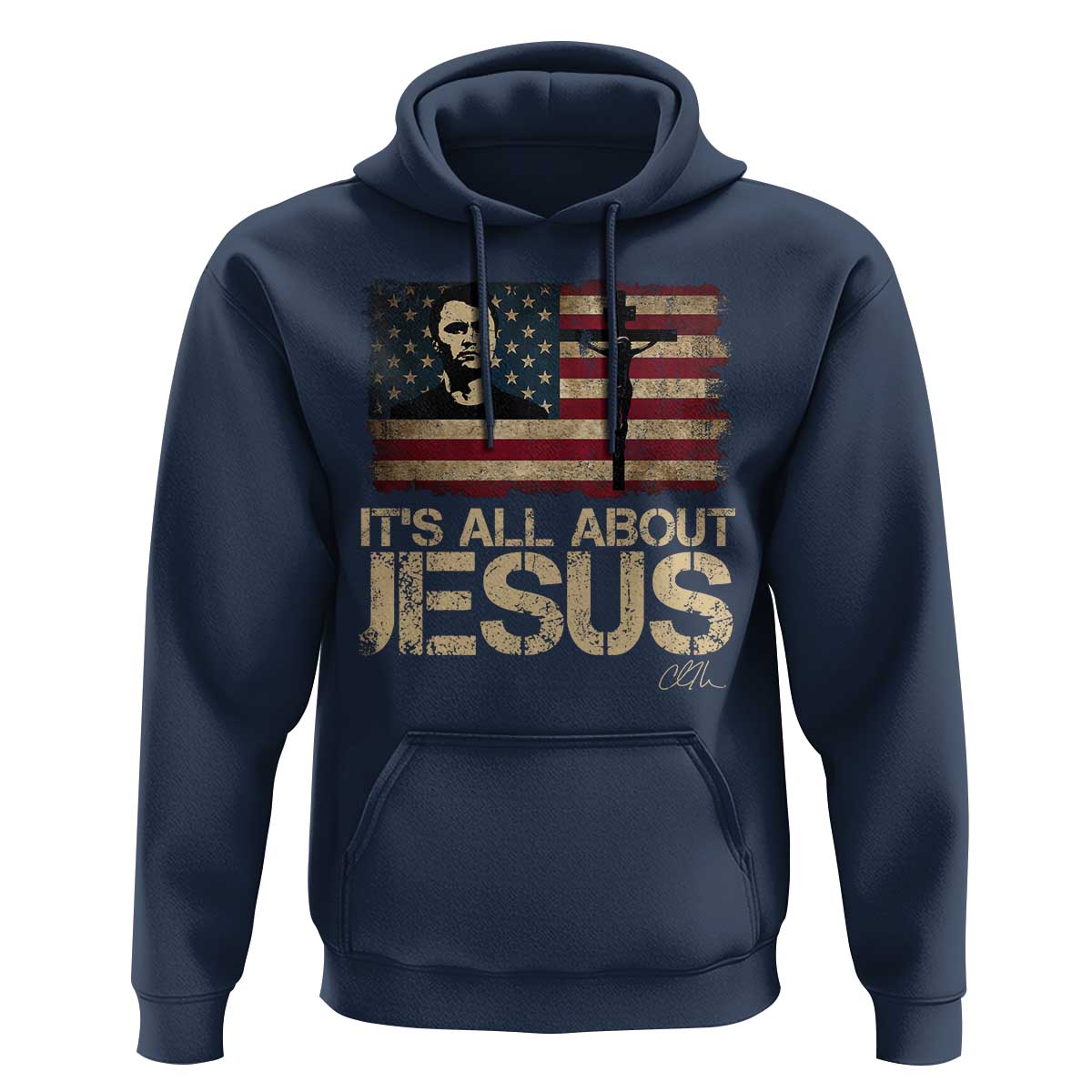 Charlie Kirk Hoodie Its All About Jesus  USA Flag Patriotic Christian - Wonder Print Shop