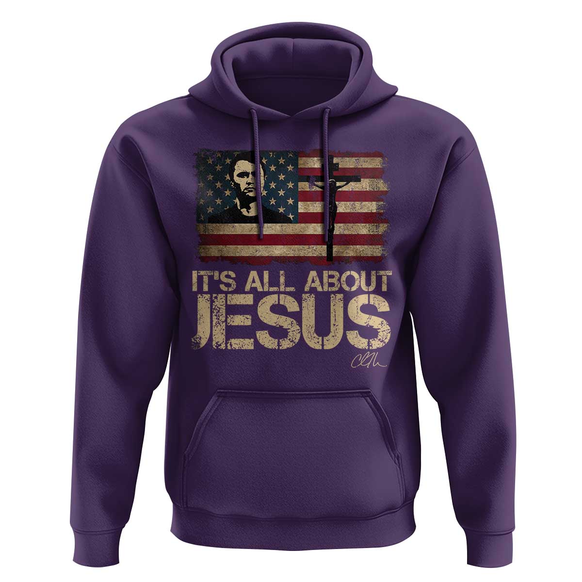 Charlie Kirk Hoodie Its All About Jesus  USA Flag Patriotic Christian - Wonder Print Shop