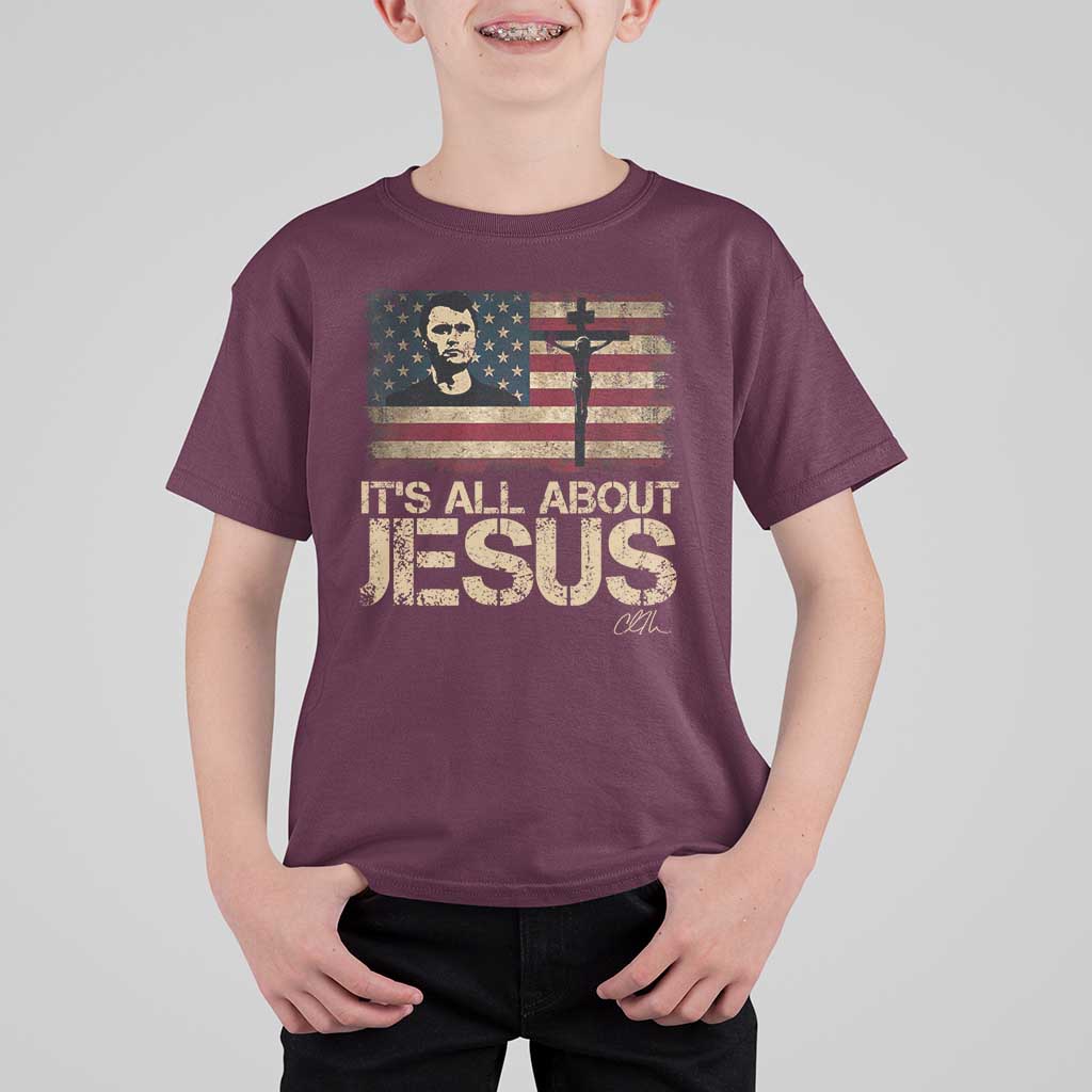 Charlie Kirk T Shirt For Kid Its All About Jesus  USA Flag Patriotic Christian - Wonder Print Shop