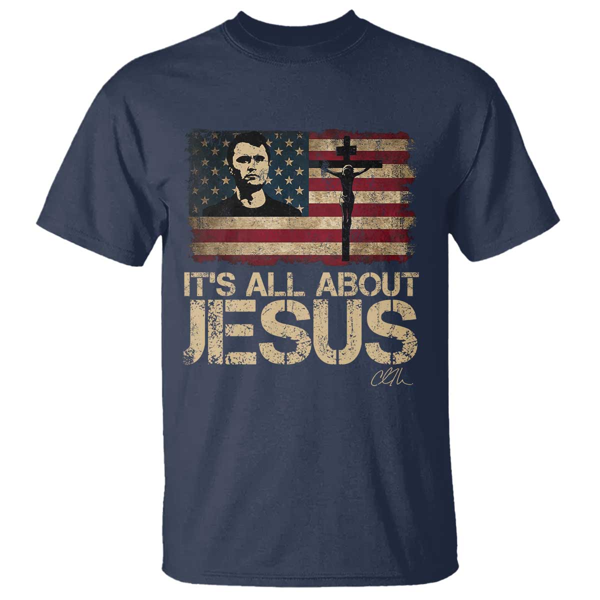 Charlie Kirk T Shirt Its All About Jesus  USA Flag Patriotic Christian - Wonder Print Shop