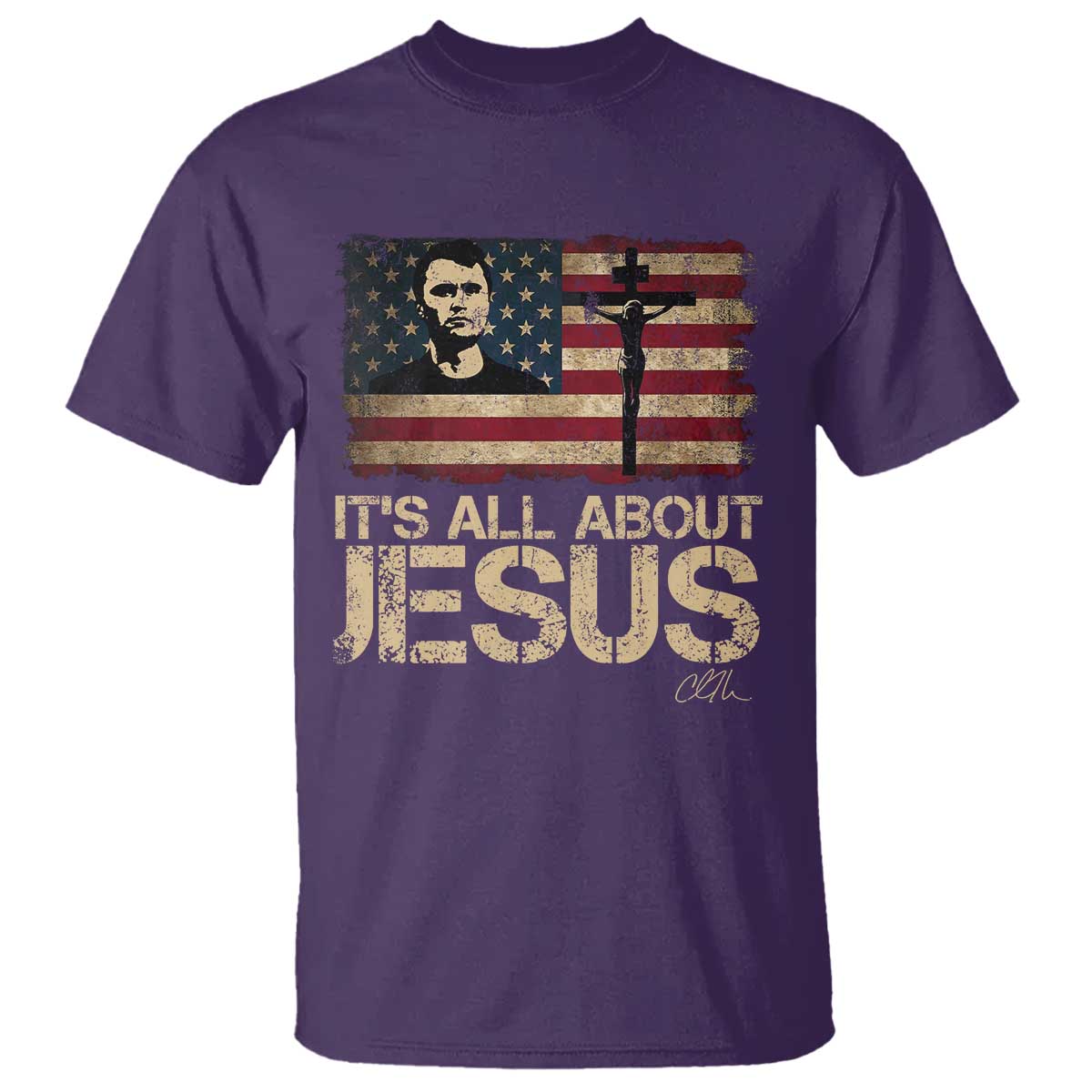 Charlie Kirk T Shirt Its All About Jesus  USA Flag Patriotic Christian - Wonder Print Shop
