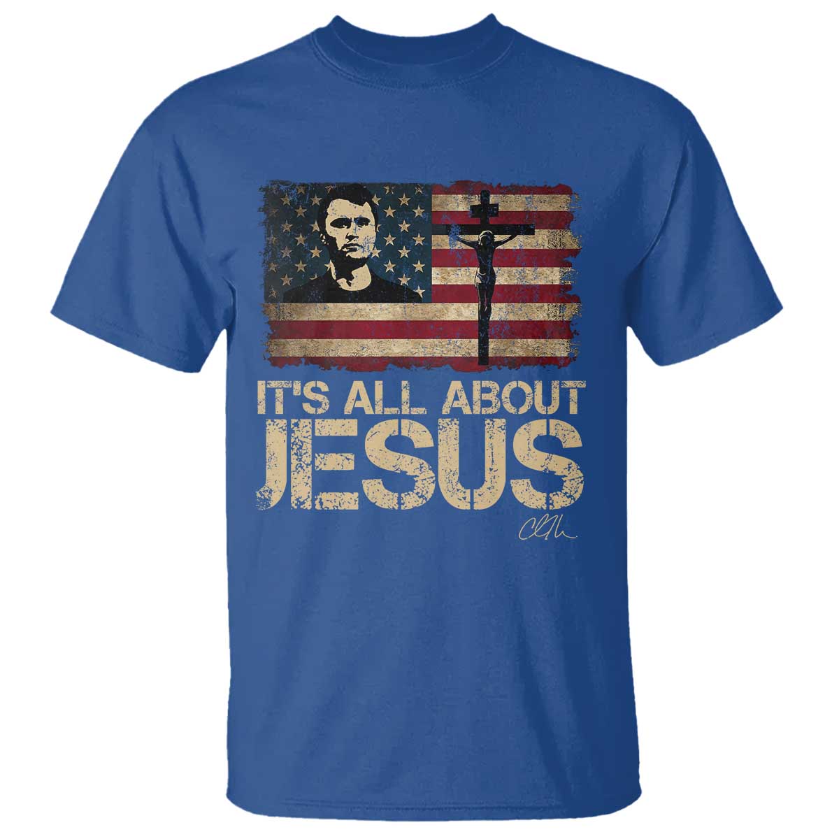 Charlie Kirk T Shirt Its All About Jesus  USA Flag Patriotic Christian - Wonder Print Shop