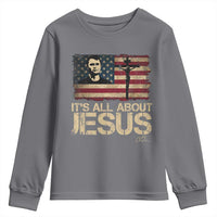 Charlie Kirk Youth Sweatshirt Its All About Jesus  USA Flag Patriotic Christian - Wonder Print Shop