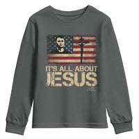 Charlie Kirk Youth Sweatshirt Its All About Jesus  USA Flag Patriotic Christian - Wonder Print Shop